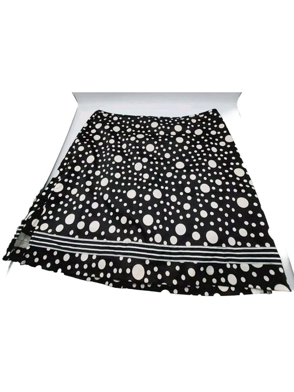 Anne Carson Skirt Skort Size 16 Black White Polka Dot Stripes Back Zipper